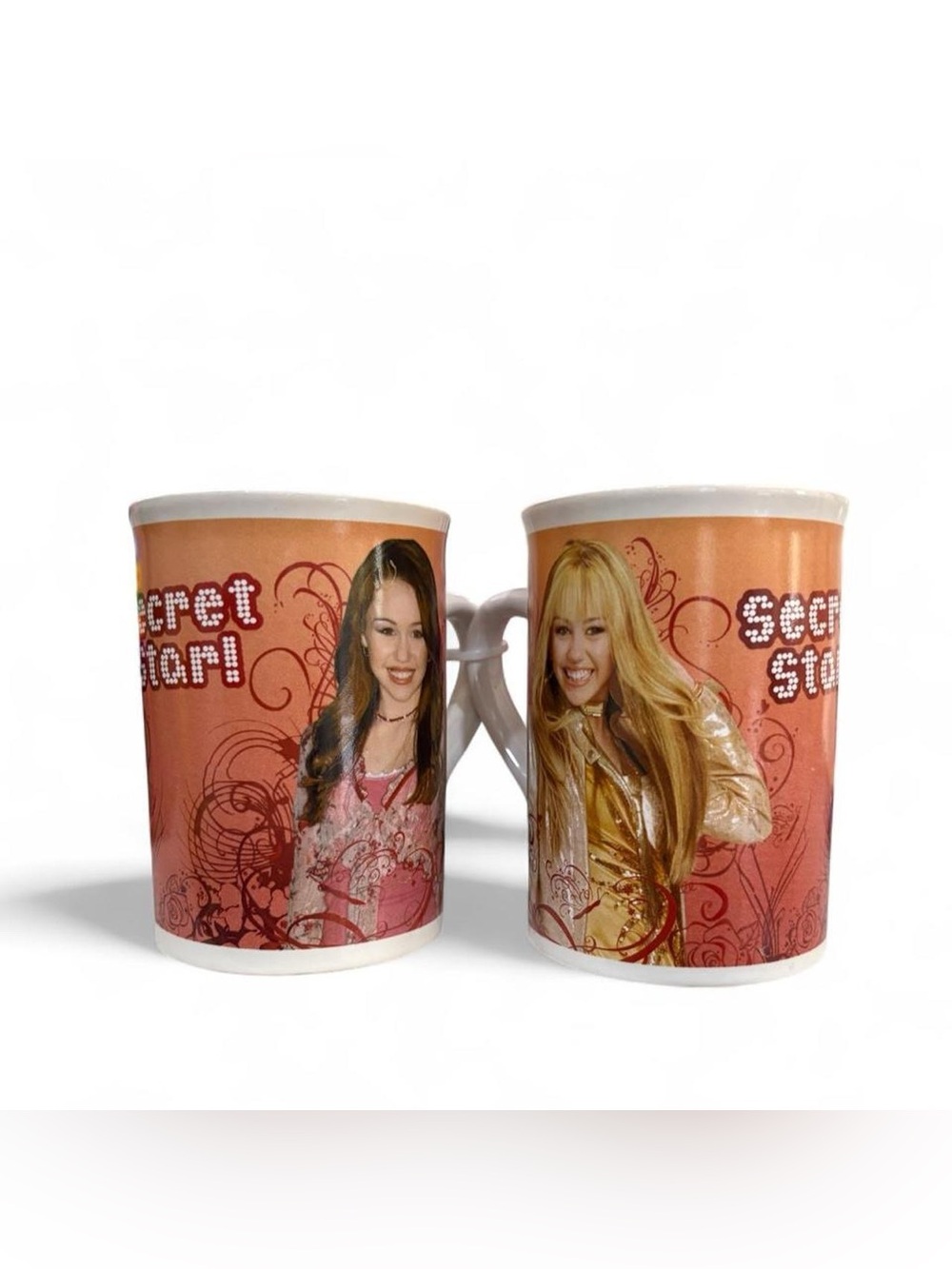 Vintage 2008 Disney Hannah Montana Secret Star Mug Set Heart Handle Miley Cyrus